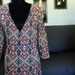 2/$20 Dina Be Long fitted Aztec Print Dress Medium